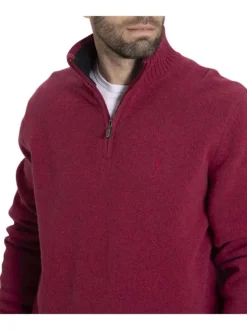 Pull en laine framboise uni avec logo de la marque brodé ton sur ton