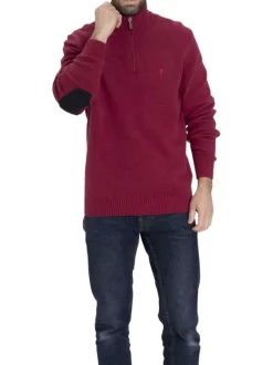 Pull en laine framboise uni avec logo de la marque brodé ton sur ton