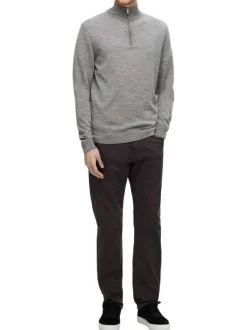 Pull en laine gris Tray en maille fine avec coupe droite et col camionneur