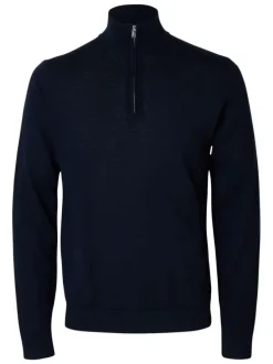 Pull en laine marine Tray en maille fine avec coupe droite et col camionneur