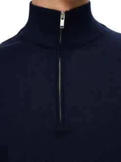 Pull en laine marine Tray en maille fine avec coupe droite et col camionneur