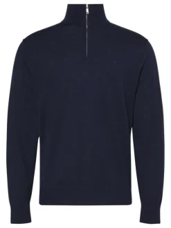 Pull en laine marine uni coupe ajustée avec un col camionneur