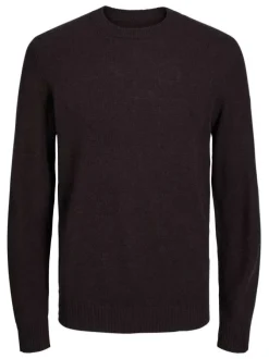 Pull en laine marron uni avec une coupe droite et un col ras du cou