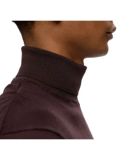 Pull en laine merinos chocolat uni avec une coupe droite et un col roulé