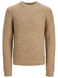 Pull en laine mélangée beige en jersey endroit à coupe droite et col ras du cou