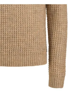 Pull en laine mélangée beige en jersey endroit à coupe droite et col ras du cou