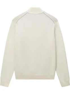 Pull en laine mélangée beige uni avec une coupe droite et un col camionneur