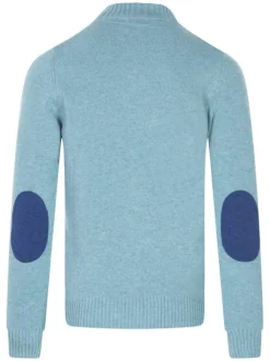 Pull en laine mélangée bleu uni avec une coupe droite à col montant et zippé