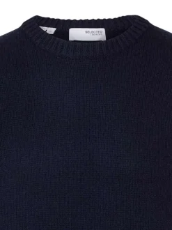 Pull en laine mélangée en marine maille jersey à coupe droite et col rond