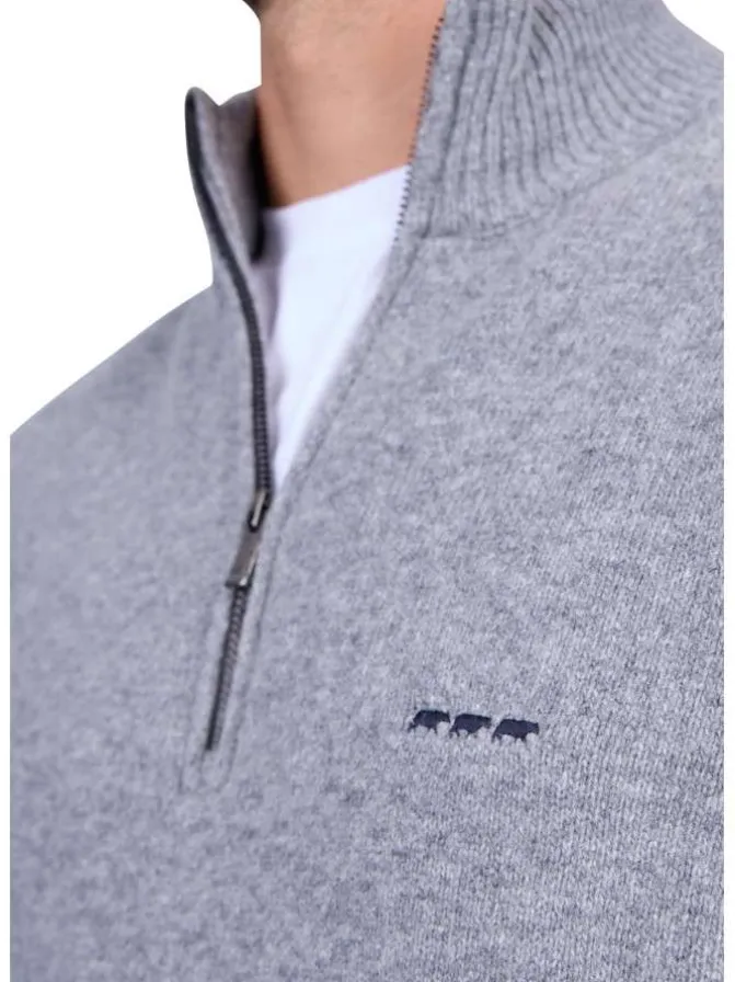 Pull en laine mélangée gris chiné avec un col montant et zippé