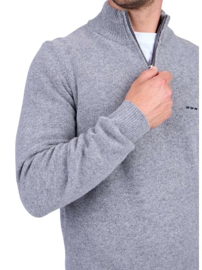 Pull en laine mélangée gris chiné avec un col montant et zippé