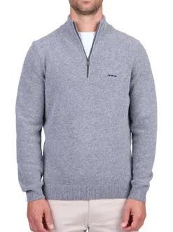 Pull en laine mélangée gris chiné avec un col montant et zippé