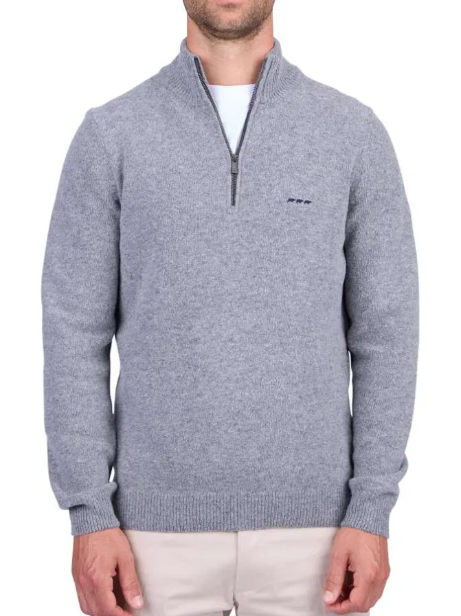 Pull en laine mélangée gris chiné avec un col montant et zippé