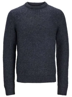 Pull en laine mélangée marine jersey endroit à coupe droite et col ras du cou