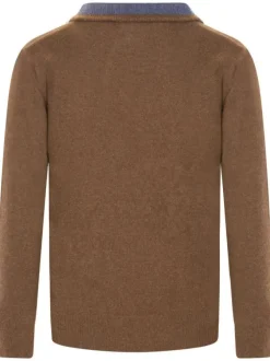 Pull en laine mélangée marron uni avec une coupe droite et un col camionneur