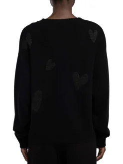Pull en laine mélangée noir à coeurs avec un col rond et une coupe droite