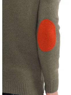 Pull en laine mélangée vert uni droit à col v avec logo brodé et coudières