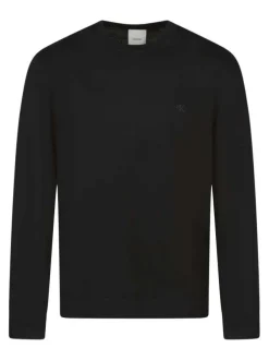 Pull en laine noir uni coupe ajustée col rond avec logo brodé
