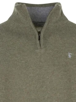 Pull en laine épaisse kaki uni à coupe droite avec col camionneur et logo brodé