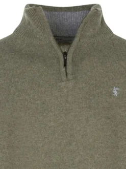 Pull en laine épaisse kaki uni à coupe droite avec col camionneur et logo brodé