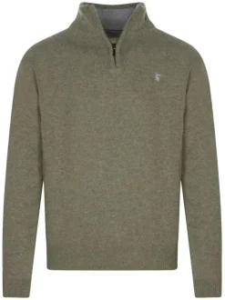 Pull en laine épaisse kaki uni à coupe droite avec col camionneur et logo brodé