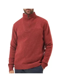 Pull en laine rouge chiné avec intérieur du col camionneur en gris