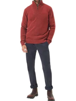Pull en laine rouge chiné avec intérieur du col camionneur en gris