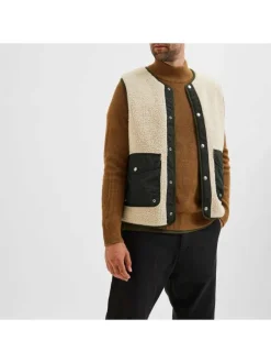 Pull en maille effet gaufrée marron en coton biologique coupe droite col cheminée