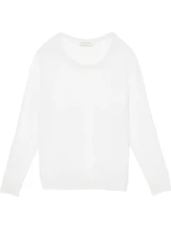 Pull en maille fine écru à coupe droite avec manches longues et col rond