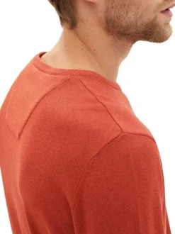Pull en maille piquée de coton brique à coupe droite et col rond