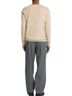 Pull fin en coton beige chiné avec une coupe droite et un col rond