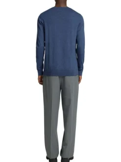 Pull fin en coton bleu indigo chiné avec une coupe droite et un col rond