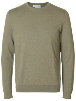 Pull fin en coton vert chiné avec une coupe droite et un col rond
