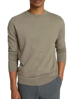 Pull fin en coton vert chiné avec une coupe droite et un col rond