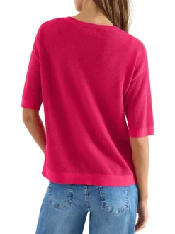 Pull fuchsia uni pourvu d'une coupe droite et de manches courtes