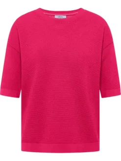 Pull fuchsia uni pourvu d'une coupe droite et de manches courtes