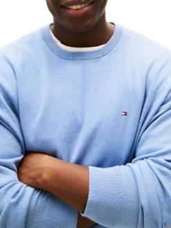 Pull Grande Taille en coton ciel uni avec une coupe ajusté et un col rond