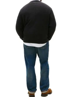 Pull Grande Taille en coton noir uni avec une coupe ajustée et un col rond