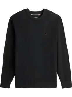 Pull Grande Taille en coton noir uni avec une coupe ajustée et un col rond