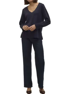 Pull gris anthracite uni avec des petites fentes sur les côtés et à col v