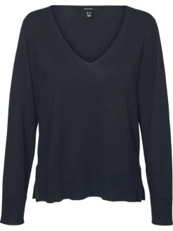 Pull gris anthracite uni avec des petites fentes sur les côtés et à col v