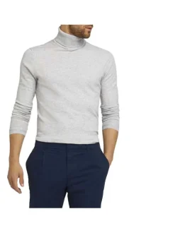 Pull gris clair chiné coupe près du corps col roulé