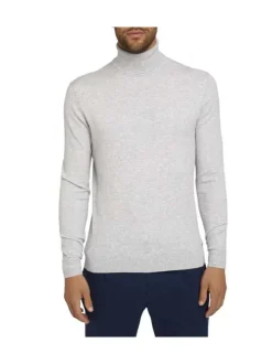 Pull gris clair chiné coupe près du corps col roulé