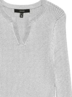 Pull gris clair uni avec incrustation de fils lurex et col tunisien