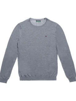 Pull gris clair uni coupe droite col rond Poki
