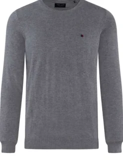 Pull gris clair uni coupe droite col rond Poki