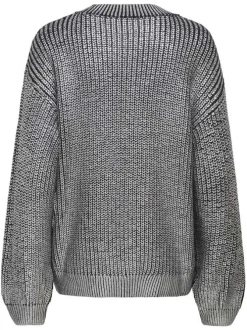 Pull gris effet enduit pourvu d'un col rond et de manches longues