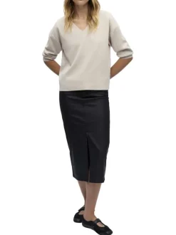Pull gris uni coupe ample pourvu d'un col v et de manches longues