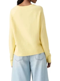 Pull jaune à coupe ajustée pourvu d'un col v et de manches longues