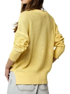 Pull jaune uni en maille ajourée à coupe oversize avec un col rond